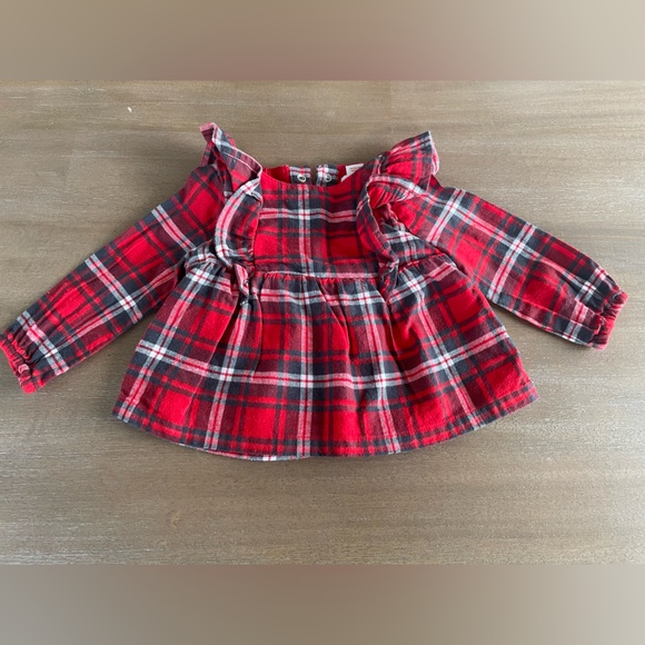 🎀 5 for $30 Cat & Jack Red Plaid Baby Top 6-9M - Picture 1 of 3